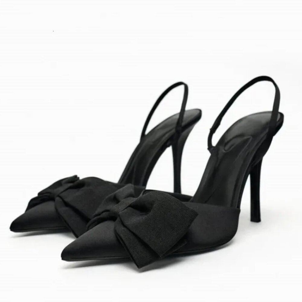 Zara Black Heels with Bow Detail